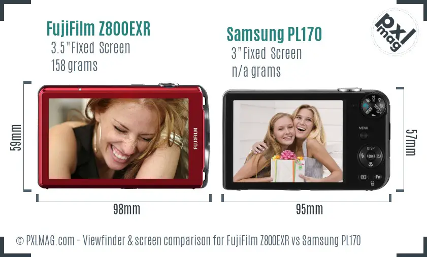 FujiFilm Z800EXR vs Samsung PL170 Screen and Viewfinder comparison