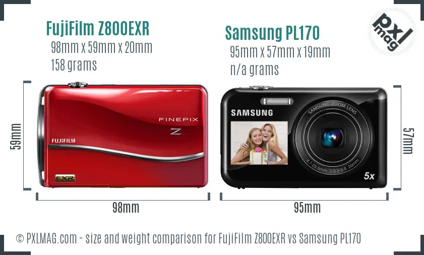 FujiFilm Z800EXR vs Samsung PL170 size comparison