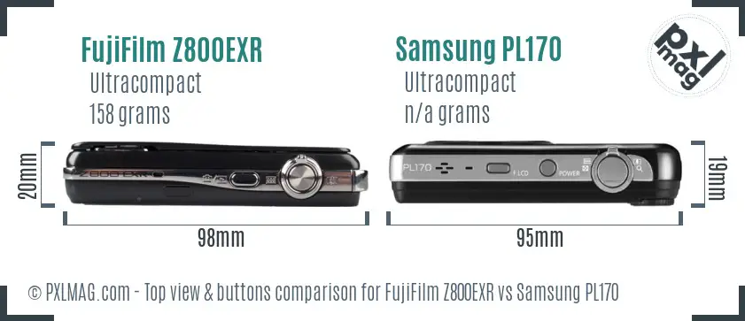 FujiFilm Z800EXR vs Samsung PL170 top view buttons comparison