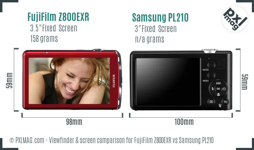 FujiFilm Z800EXR vs Samsung PL210 Screen and Viewfinder comparison