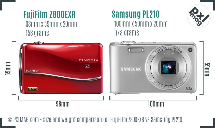 FujiFilm Z800EXR vs Samsung PL210 size comparison