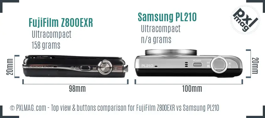 FujiFilm Z800EXR vs Samsung PL210 top view buttons comparison
