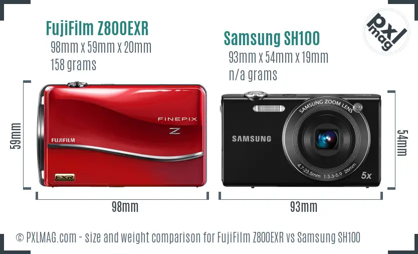 FujiFilm Z800EXR vs Samsung SH100 size comparison