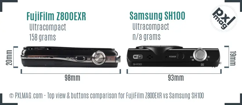 FujiFilm Z800EXR vs Samsung SH100 top view buttons comparison