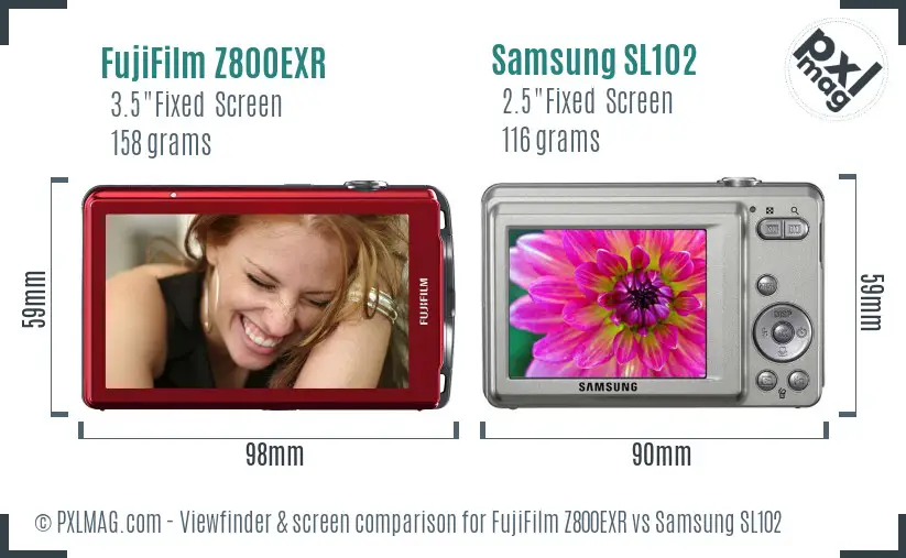 FujiFilm Z800EXR vs Samsung SL102 Screen and Viewfinder comparison