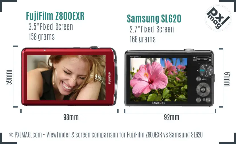 FujiFilm Z800EXR vs Samsung SL620 Screen and Viewfinder comparison