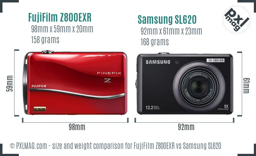 FujiFilm Z800EXR vs Samsung SL620 size comparison