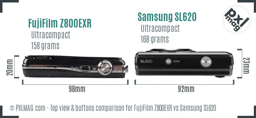 FujiFilm Z800EXR vs Samsung SL620 top view buttons comparison