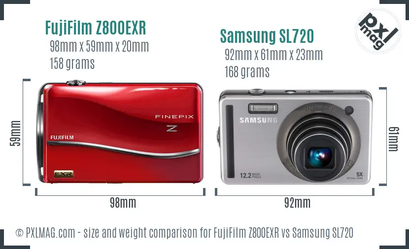 FujiFilm Z800EXR vs Samsung SL720 size comparison FujiFilm Z800EXR vs Samsung SL720 size comparison