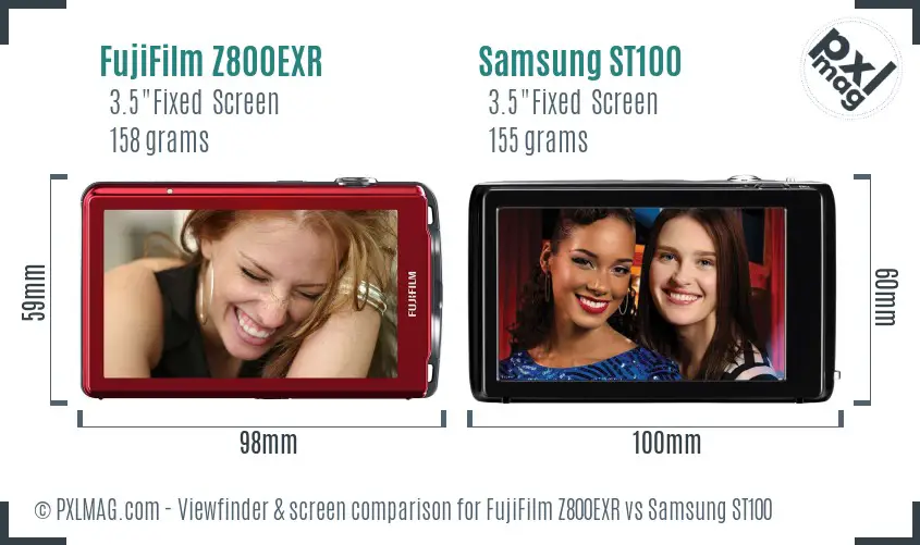 FujiFilm Z800EXR vs Samsung ST100 Screen and Viewfinder comparison