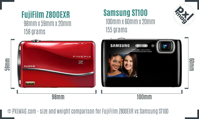 FujiFilm Z800EXR vs Samsung ST100 size comparison