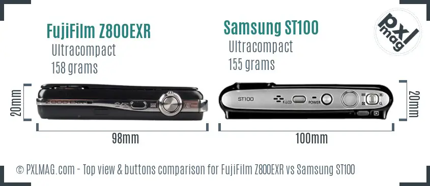 FujiFilm Z800EXR vs Samsung ST100 top view buttons comparison
