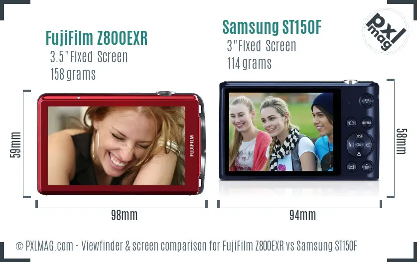 FujiFilm Z800EXR vs Samsung ST150F Screen and Viewfinder comparison