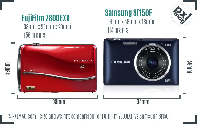 FujiFilm Z800EXR vs Samsung ST150F size comparison