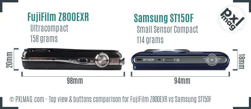FujiFilm Z800EXR vs Samsung ST150F top view buttons comparison