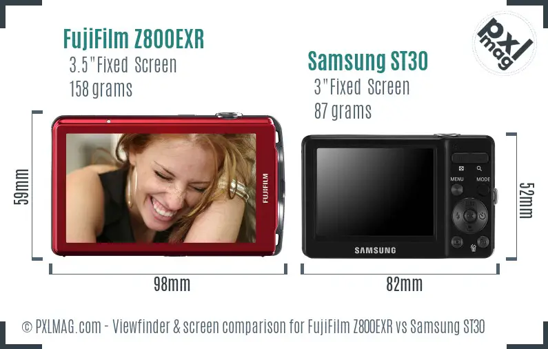 FujiFilm Z800EXR vs Samsung ST30 Screen and Viewfinder comparison