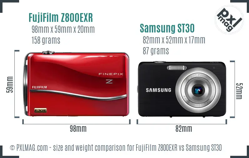 FujiFilm Z800EXR vs Samsung ST30 size comparison