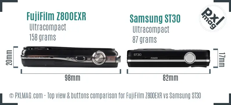 FujiFilm Z800EXR vs Samsung ST30 top view buttons comparison