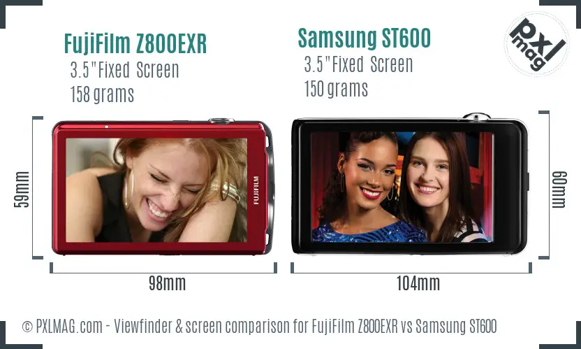 FujiFilm Z800EXR vs Samsung ST600 Screen and Viewfinder comparison