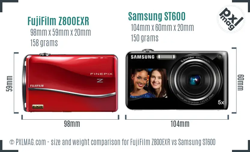 FujiFilm Z800EXR vs Samsung ST600 size comparison