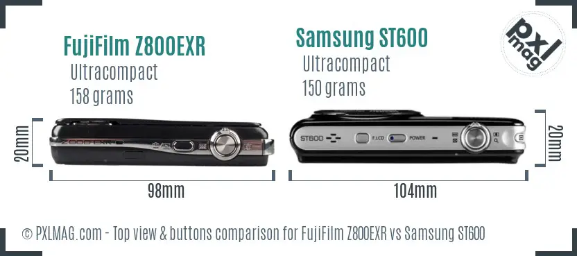 FujiFilm Z800EXR vs Samsung ST600 top view buttons comparison