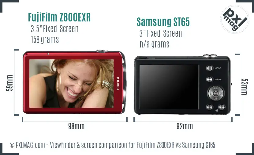 FujiFilm Z800EXR vs Samsung ST65 Screen and Viewfinder comparison