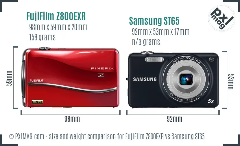 FujiFilm Z800EXR vs Samsung ST65 size comparison