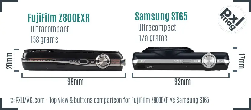 FujiFilm Z800EXR vs Samsung ST65 top view buttons comparison