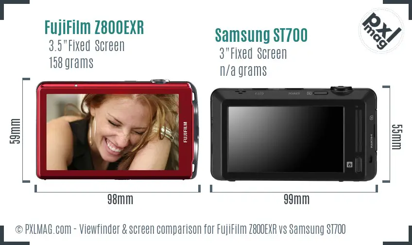 FujiFilm Z800EXR vs Samsung ST700 Screen and Viewfinder comparison