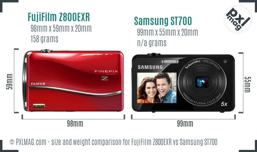 FujiFilm Z800EXR vs Samsung ST700 size comparison