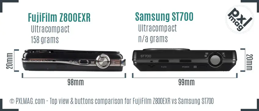 FujiFilm Z800EXR vs Samsung ST700 top view buttons comparison
