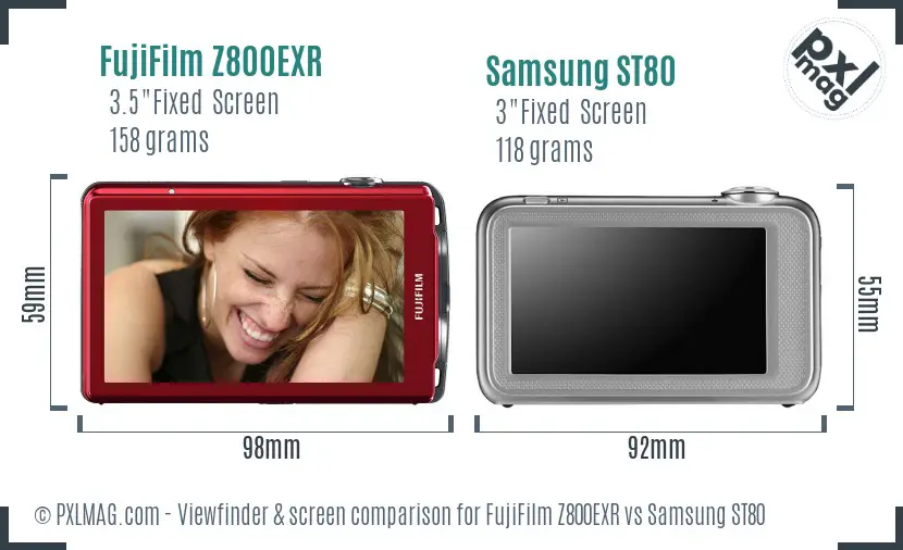 FujiFilm Z800EXR vs Samsung ST80 Screen and Viewfinder comparison