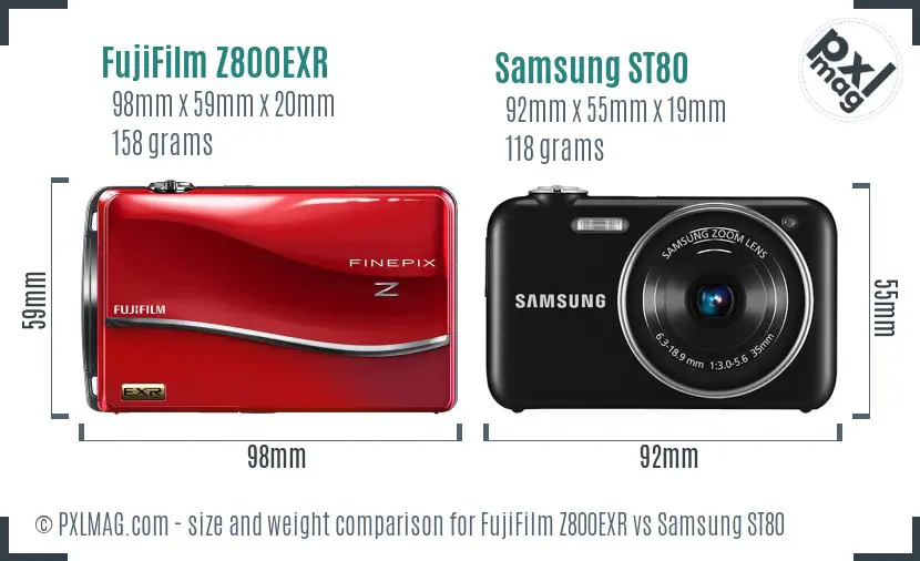 FujiFilm Z800EXR vs Samsung ST80 size comparison