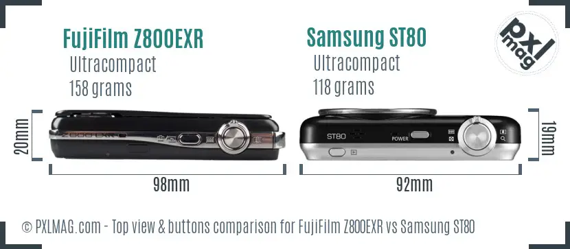 FujiFilm Z800EXR vs Samsung ST80 top view buttons comparison