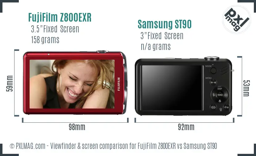 FujiFilm Z800EXR vs Samsung ST90 Screen and Viewfinder comparison