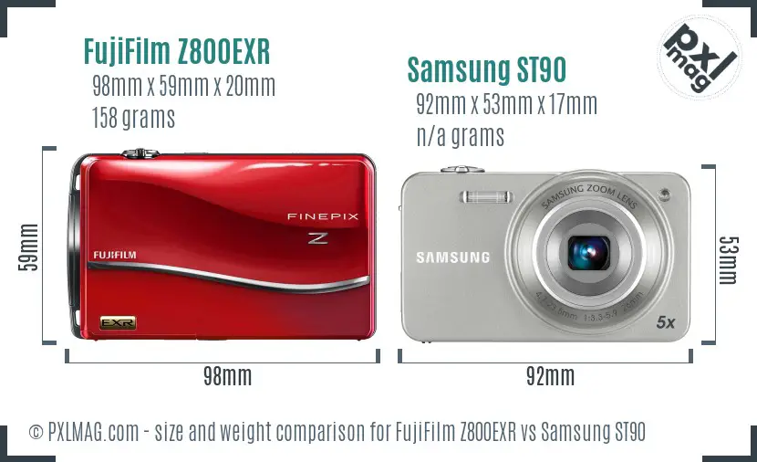 FujiFilm Z800EXR vs Samsung ST90 size comparison