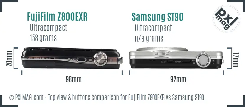 FujiFilm Z800EXR vs Samsung ST90 top view buttons comparison