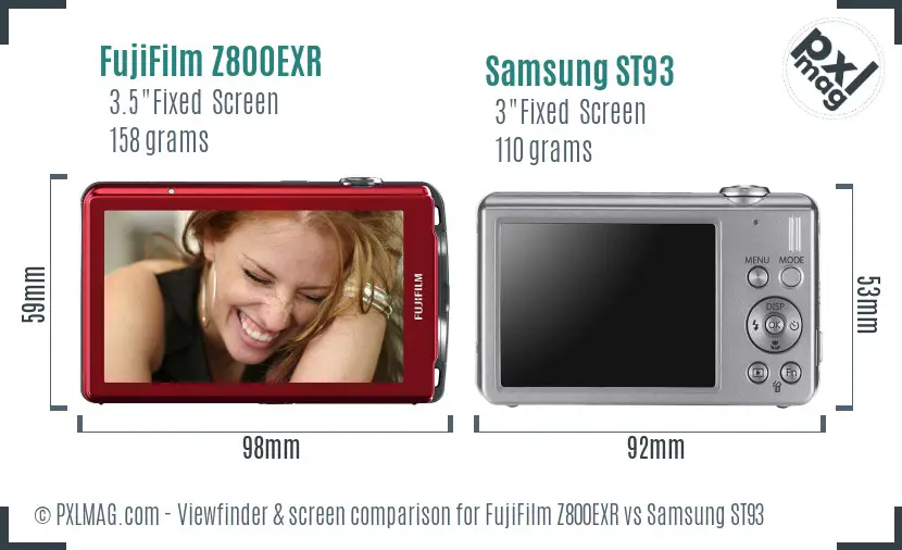 FujiFilm Z800EXR vs Samsung ST93 Screen and Viewfinder comparison