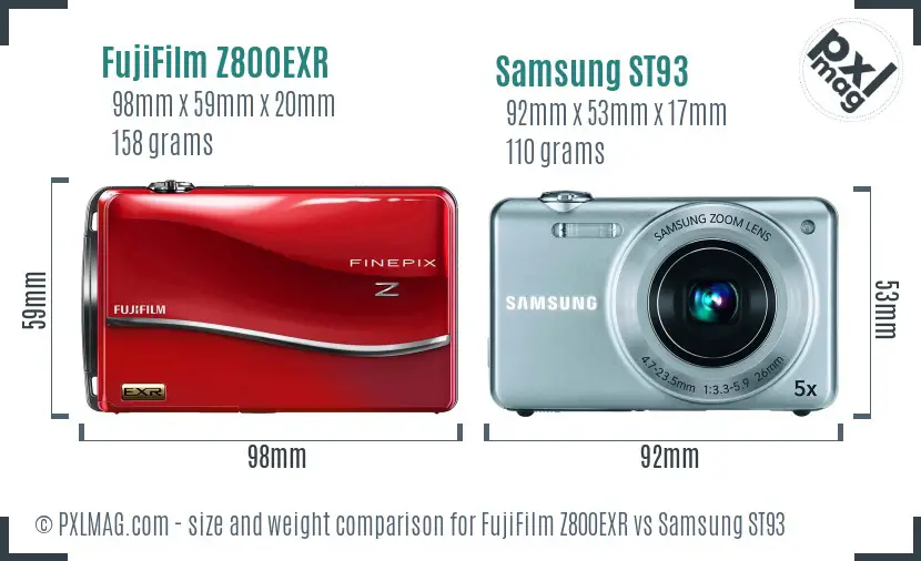 FujiFilm Z800EXR vs Samsung ST93 size comparison