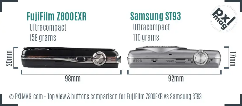 FujiFilm Z800EXR vs Samsung ST93 top view buttons comparison