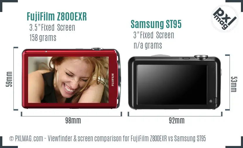 FujiFilm Z800EXR vs Samsung ST95 Screen and Viewfinder comparison