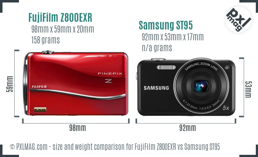 FujiFilm Z800EXR vs Samsung ST95 size comparison