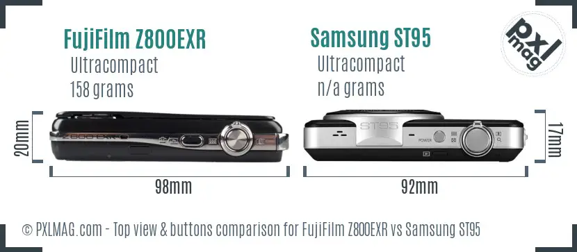 FujiFilm Z800EXR vs Samsung ST95 top view buttons comparison