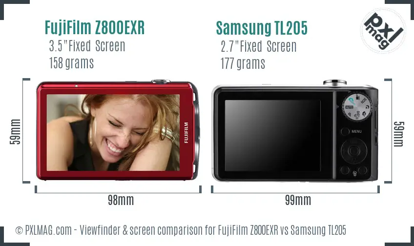 FujiFilm Z800EXR vs Samsung TL205 Screen and Viewfinder comparison