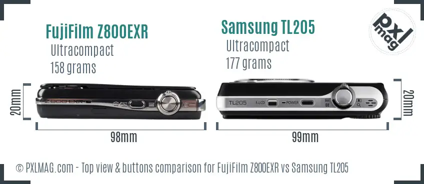 FujiFilm Z800EXR vs Samsung TL205 top view buttons comparison