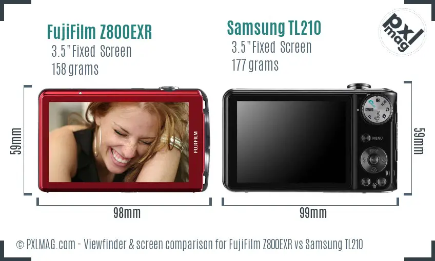 FujiFilm Z800EXR vs Samsung TL210 Screen and Viewfinder comparison