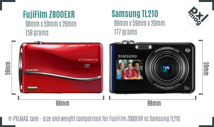 FujiFilm Z800EXR vs Samsung TL210 size comparison