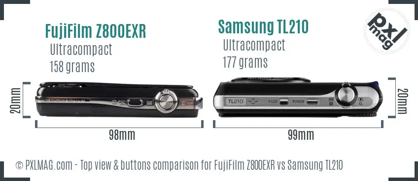 FujiFilm Z800EXR vs Samsung TL210 top view buttons comparison