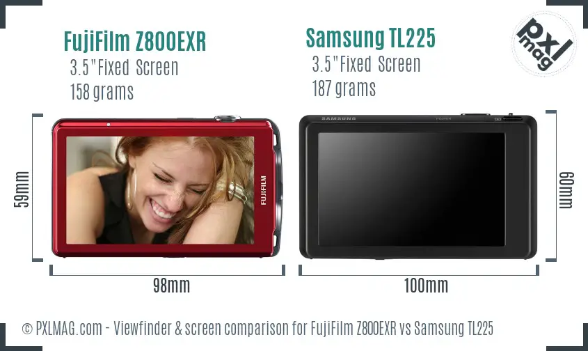 FujiFilm Z800EXR vs Samsung TL225 Screen and Viewfinder comparison