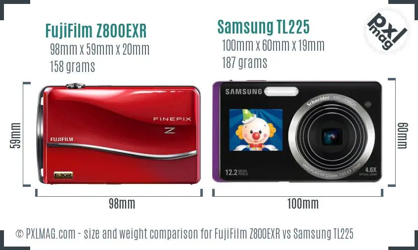 FujiFilm Z800EXR vs Samsung TL225 size comparison